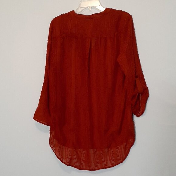 CATO Chiffon Flocked Relaxed Fit Tunic; Roll Tab 3/4 Sleeves; Size Large - Picture 2 of 7